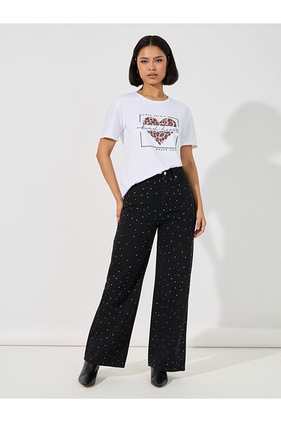 Styli Regular Fit Heart Leopard Print T-Shirt