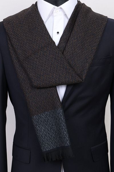 Esgue Viscose Navy Blue Brown Patterned Patterned Scarf