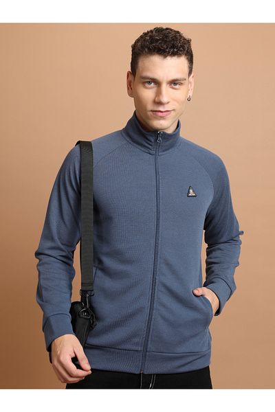 Highlander By Styli Textured Badge Detail Full Zip Sweatshirt