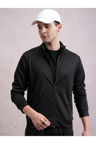 Highlander By Styli Solid High Neck Front Zip Sweatshirt