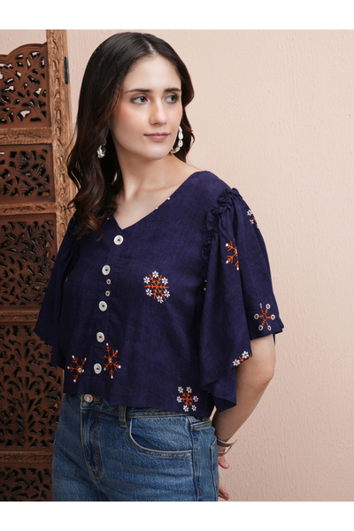 Vishudh By Styli Floral Print Flared Sleeves Crop Top