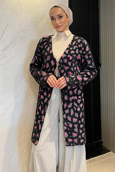 julude Ζακέτα με μαύρη λεοπάρ γένια Hijab Knitwear
