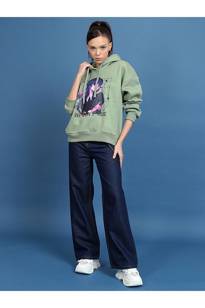 Tokyo Talkies By Styli Oversized Wednesday Graphic Print Hoodie