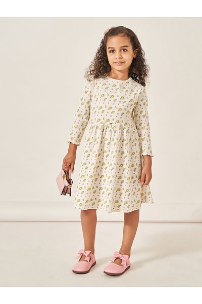 Styli All-Over Floral Print Rib Knit Knee Length Dress