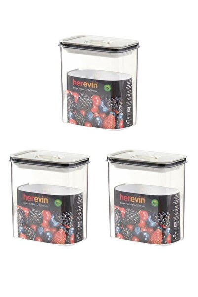 Herevin 3 Parça 1,8 Lt Vakumlu Erzak Bakliyat Saklama Kavanozu Seti-beyaz