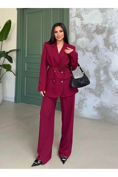 Bella Breeze Women's Rose Belt Detailed Palazzo Suit