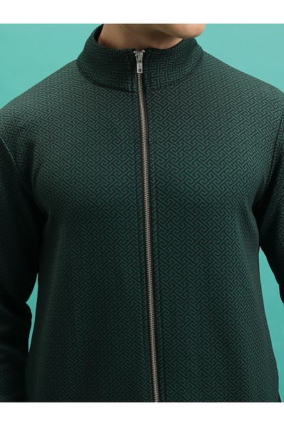 Highlander By Styli Geometric Print High Neck Full Zip Sweatshirt