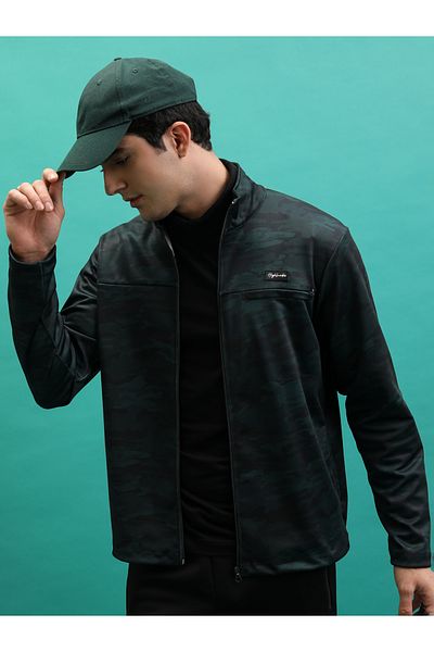 Highlander By Styli Camouflage Print High Neck Full Zip Sweatshirt