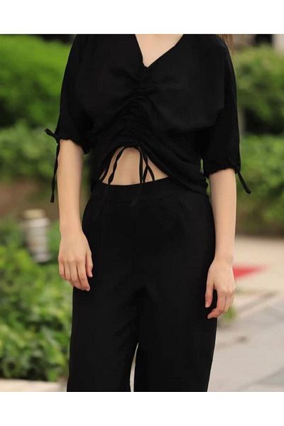 ESCBUTİK Women's Double Bottom Top Suit Drawstring Detail