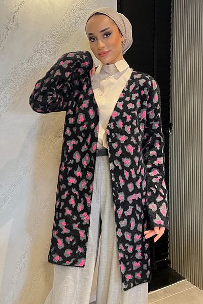 julude Ζακέτα με μαύρη λεοπάρ γένια Hijab Knitwear