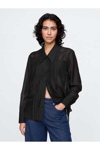 GAP Kadın Siyah Transparan Classic Gömlek
