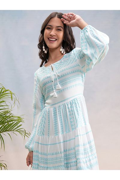 Vishudh By Styli Geometric Print Tiered Knee Length Dress