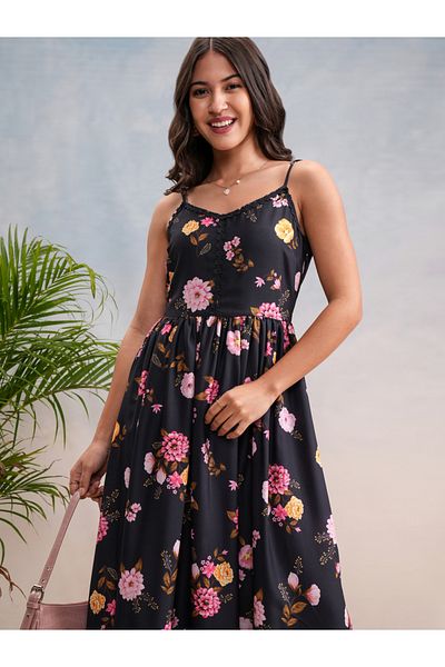 Vishudh By Styli Floral Print Strappy Maxi Dress