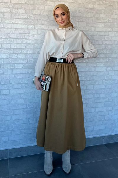 julude Camel γυναικεία τσέπη με φερμουάρ μέση ελαστική φούστα Hijab Gabardine