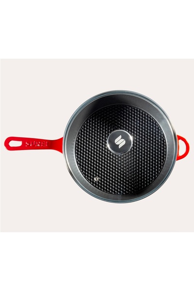 Sürel Demir Döküm Cam Kapaklı Petek Tabanlı 28 Cm Tava