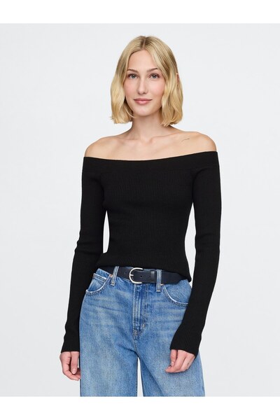 GAP Kadın Siyah Kayık Yaka Triko Bluz