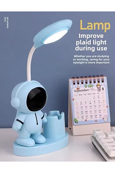 BEYZANA Astronot Çalışma Lambası, Şarj Edilebilir Silikon Küçük Masa Lambası,kalem Tutuculu