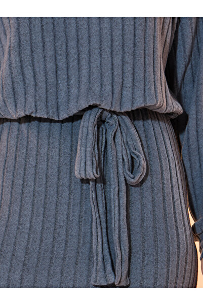 Take Two By Styli Textured Ribbed Knit Blouson Midi Dress