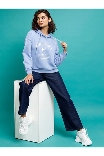 Tokyo Talkies By Styli Slogan Print Dropped Shoulder Hoodie
