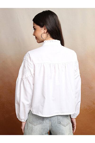 Vishudh By Styli Floral Embroidered Mandarin Collar Shirt Style Top