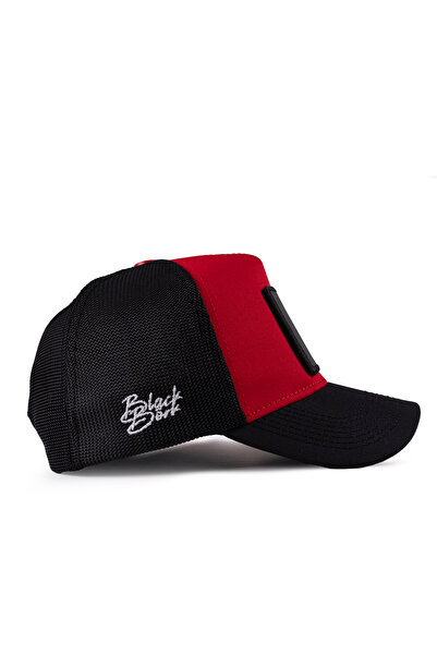 BlackBörk V1 El Patron Logolu Siyah-kırmızı Trucker Şapka