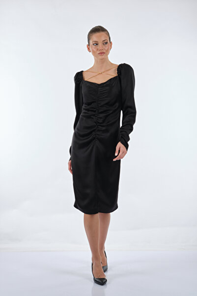 SEÇİL Seçil Мінімалістична сукня з атласу - довгі рукави - для щоденного носіння та особливих випадків