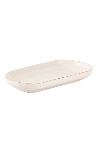 Tantitoni React Cream Color Gold Gilled Thin Ceramic Skat Plate 19cm