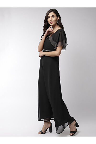 Mish By Styli Embellished Waistband Maxi Dress with Ruffled Sleeve