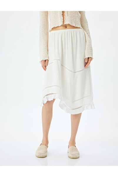 Koton Asimetrik Kesim Dantel Detaylı Midi Etek