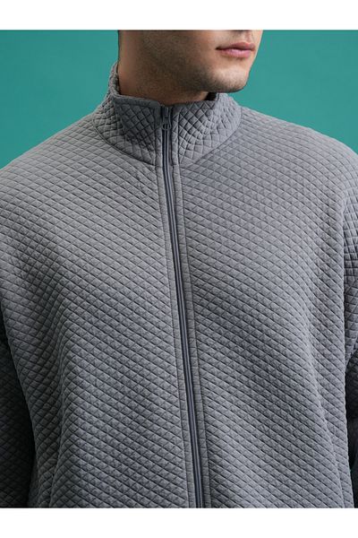 Highlander By Styli Textured Front Zip Collared Sweatshirt
