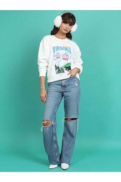 Tokyo Talkies By Styli Relaxed Fit Typography Print Sweatshirt