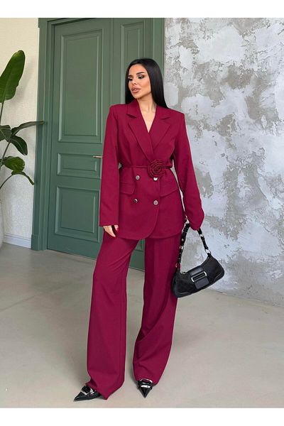 Bella Breeze Women's Rose Belt Detailed Palazzo Suit