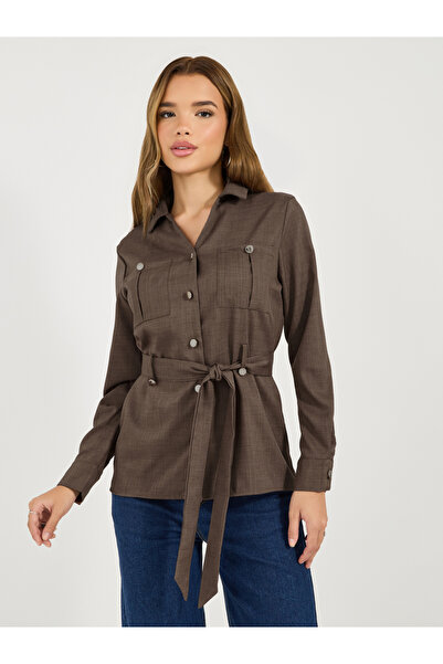 Styli قميص ذو أزرار وياقة وحزام ربطة عنق