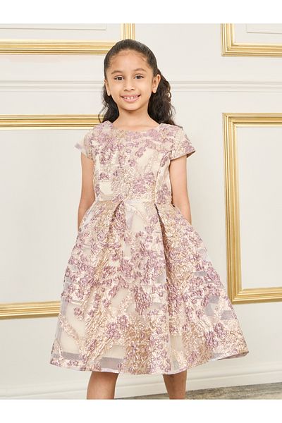 Styli Jacquard Detail A-Line Dress with Short Sleeves
