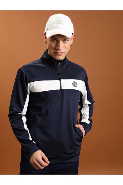 Highlander By Styli Color Blocked Mock Collar Regular Fit Sweatshirt