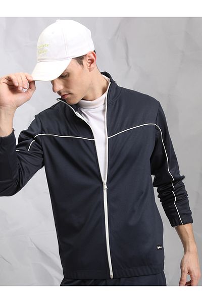Highlander By Styli Contrast Piping Detail Zip-Up Sweatshirt