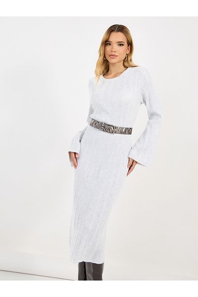 Styli Textured Knit Round Neck Sheath Midi Dress