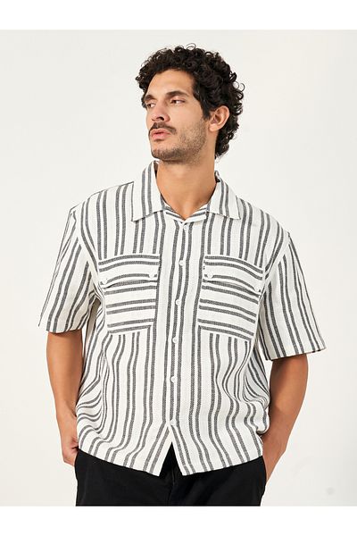 Styli Oversized Striped Short Sleeves Shirt