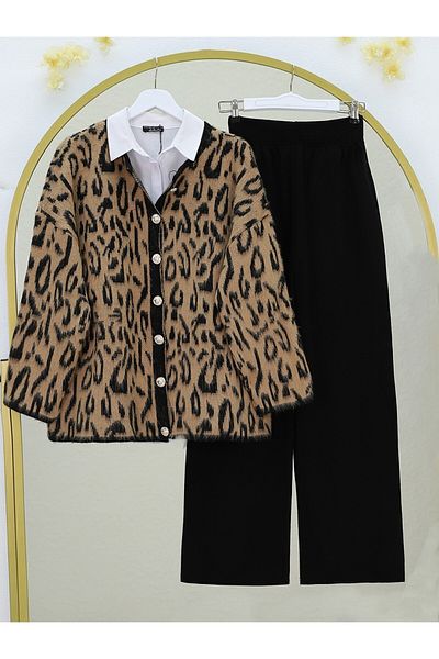 Modamorfo Leopard Print Soft Knitwear Cardigan - Mink