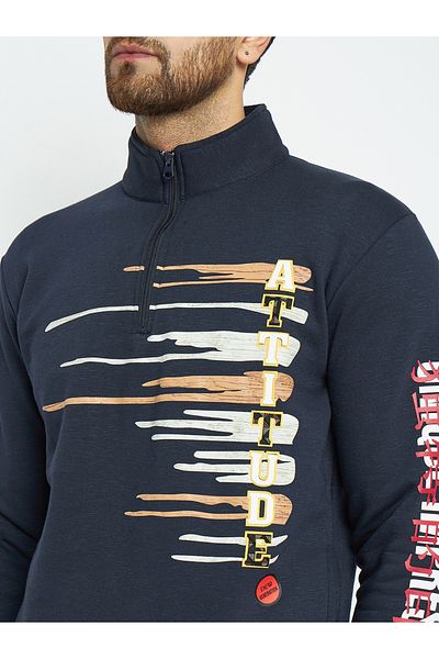 Duke By Styli High Neck Graphic Print Half Zip Sweatshirt