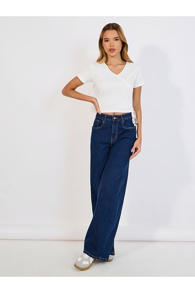 Styli Ruched Side Detail Rib Knit Crop Top