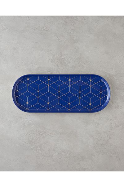 English Home Navy Blue-Gold Abstract Melamine Tray - 17X44 cm
