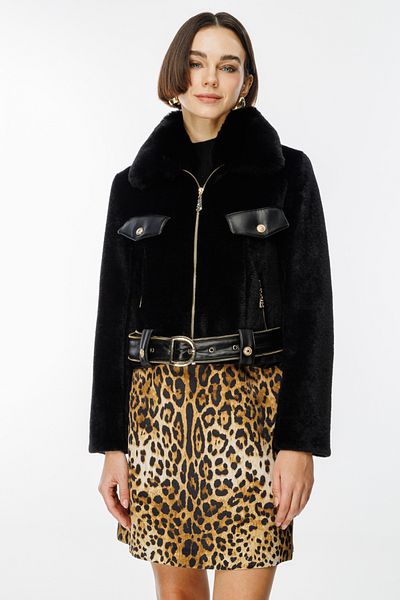 Ekol Plush Coat with Leather Belt