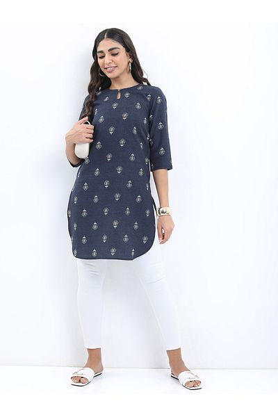 Ketch By Styli Floral Print 3/4 Sleeves Longline Tunic