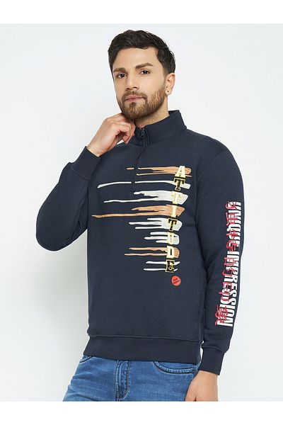 Duke By Styli High Neck Graphic Print Half Zip Sweatshirt