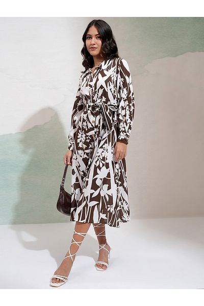 Vishudh By Styli Floral Print Fit & Flare Midi Dress with Tie-Belt