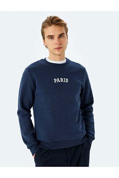 Koton Crew Neck Cotton Blend raszteres szlogen hímzett pulóver