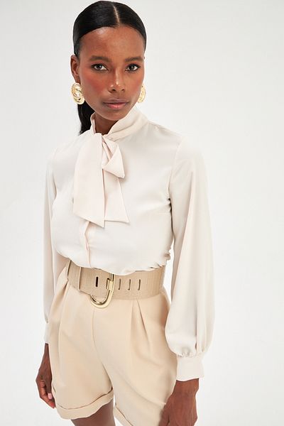 Sateen Straight Satin Shirt with Tie Collar