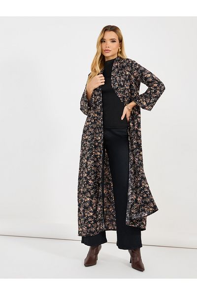 Styli All-Over Floral Print Open Front Abaya