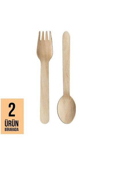OPTİMEX Set of 24 Natural Disposable Wooden Wooden Spoons and Forks